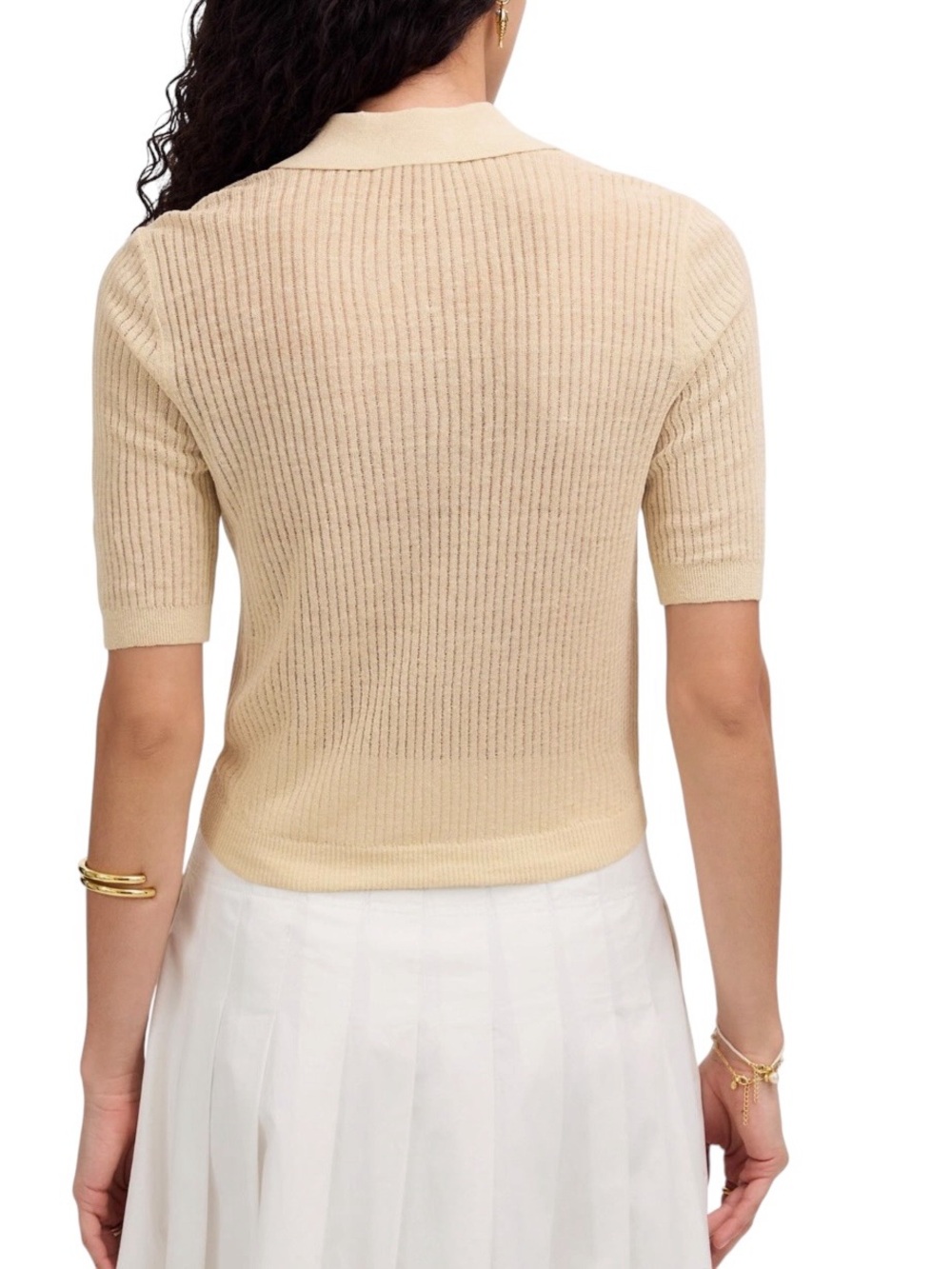 Madewell Women’s Short Sleeve Linen Blend Polo Sweater NWT S Beach Sand - Picture 3 of 6